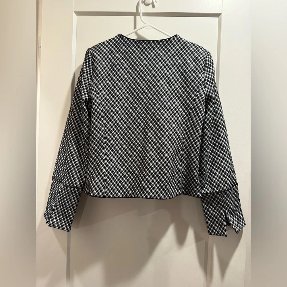 SPANX Ponte Elegant Lady Blazer‎ Jacket Stretch Jacquard Black Plaid Size Medium